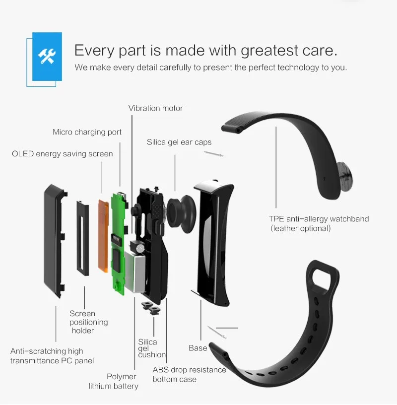 Bluetooth Earphone Smart Bracelet Call Talkband Wristband OLED Screen Sport Tracking Activity Tracker for IOS Android Devices