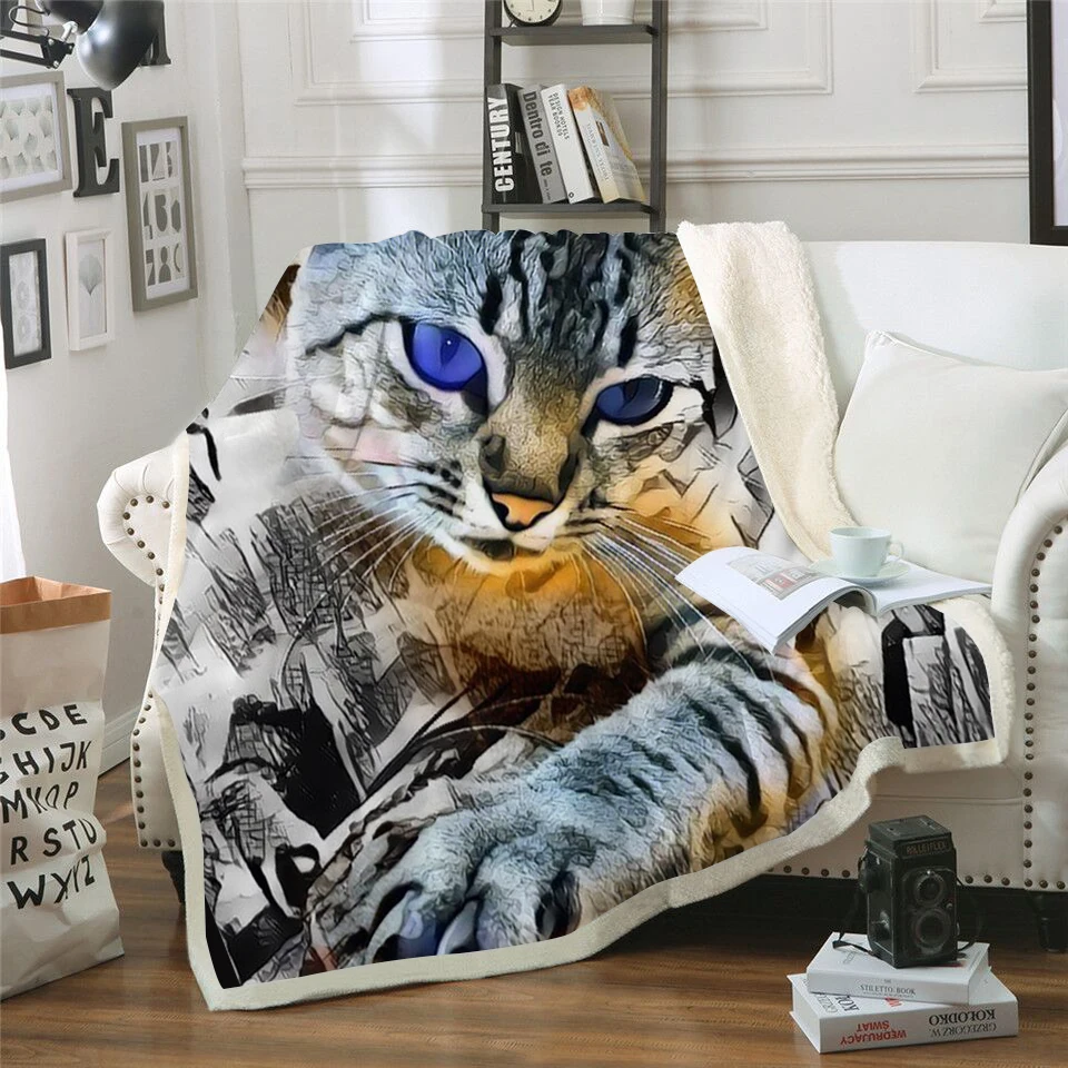

BeddingOutlet Cute Cat Printed Velvet Plush Throw Blanket Bedspread for Kids Girls Sherpa Blanket Couch Quilt Cover Travel DIY