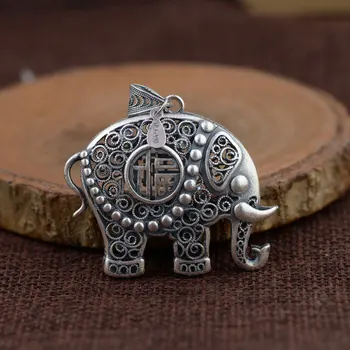 

FNJ 925 Silver Elephant Pendant Animal 100% Pure S990 Solid Thai Silver Pendants for Women Men Jewelry Making