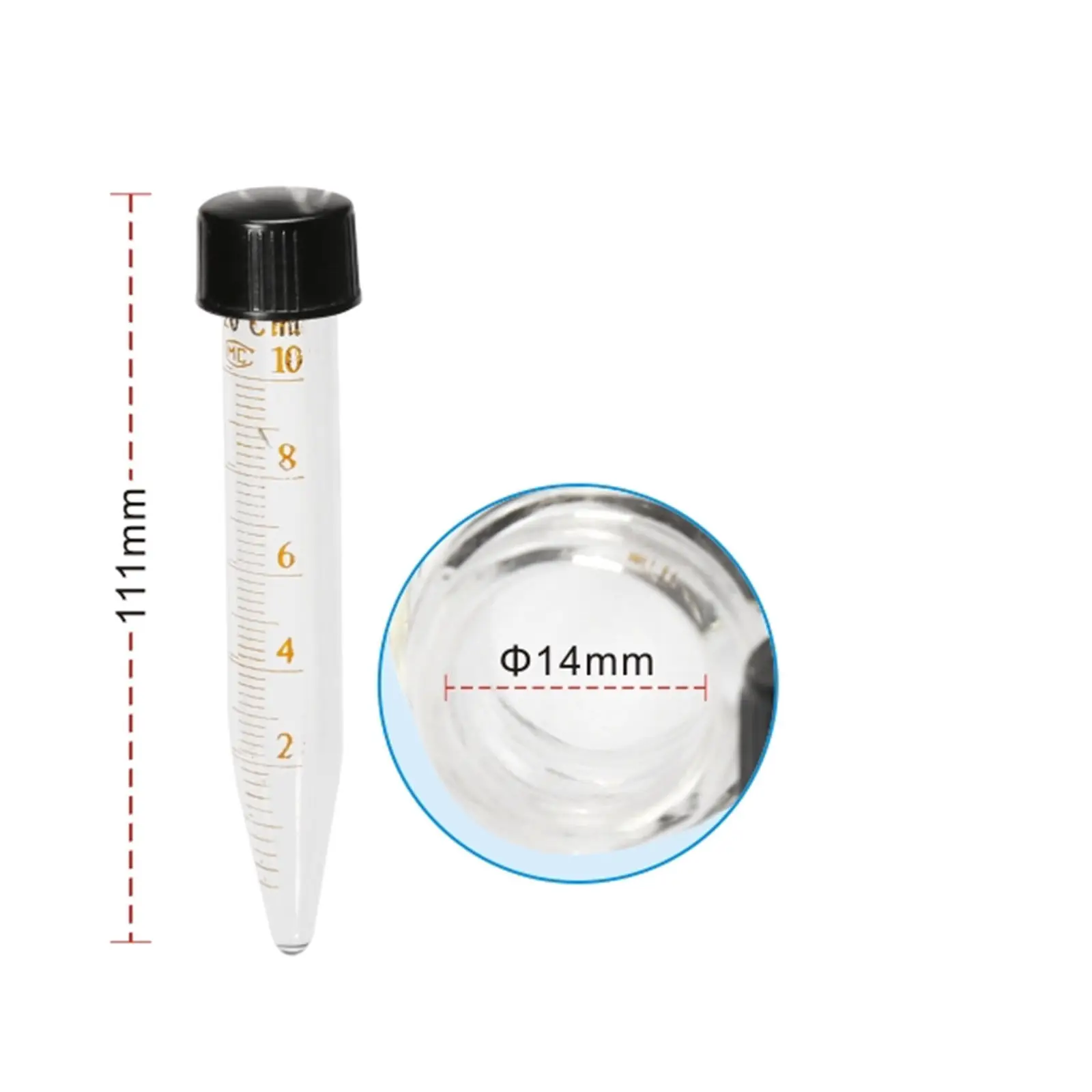 5 Pieces 10mL Glass Centrifuge Test Tube W/PP Screw Cap Conical Bottom