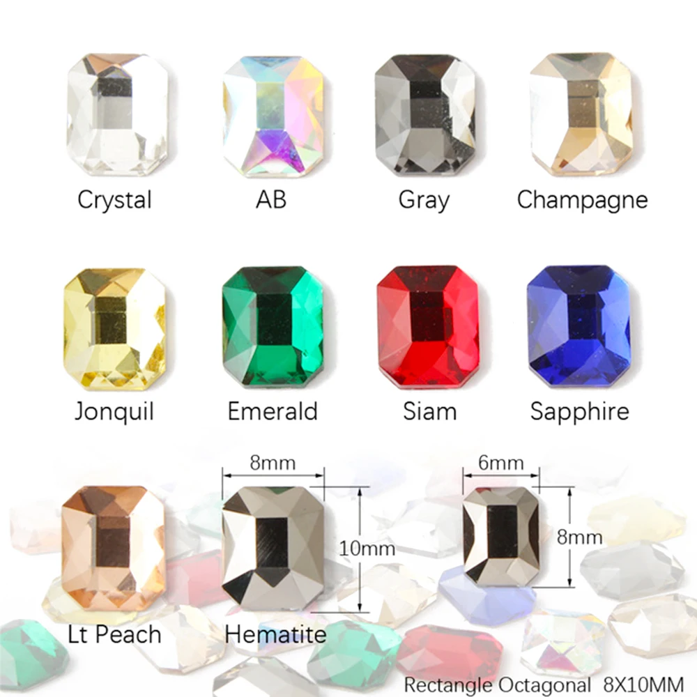 

New sale Nail Rhinestone 8X10mm Big Re-octagonal Flatback Crystal Stones For DIY Nail art Decorations