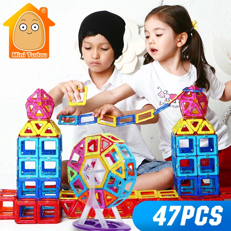 

47PCS Mini Magnetic Designer Construction Toy Plastic Enlighten Bricks Enlighten Magnetic Building Block For Children