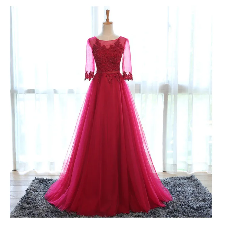 Robe de soiree прозрачное кружевное длинное вечернее платье трапециевидной формы с глубоким вырезом и коротким рукавом, платье для выпускного вечера