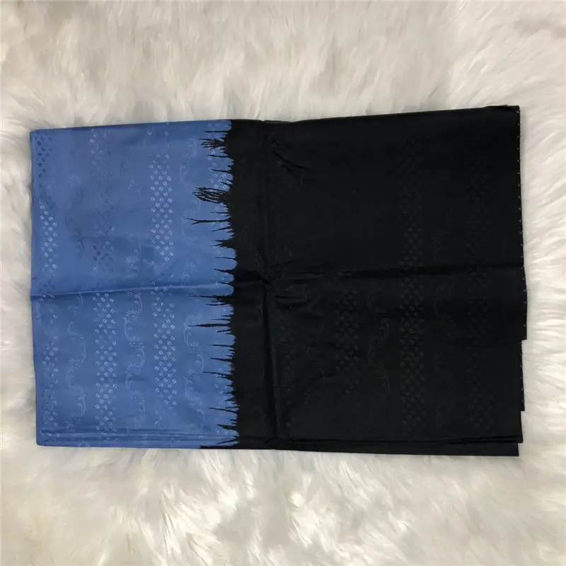 Blue and Black African Bazin Riche Brocade Fabric Guinea Brocade Damask Shadda Lace Fabrics for Women/Men Cloth in 5 Yards AJZ30 - Цвет: 3