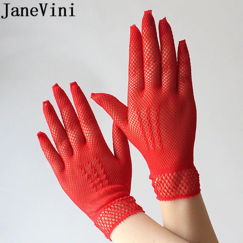 JaneVini Соблазнительные рыболовные сети Свадебные перчатки для невесты женские красные черные полые Свадебные белые перчатки ночной клуб