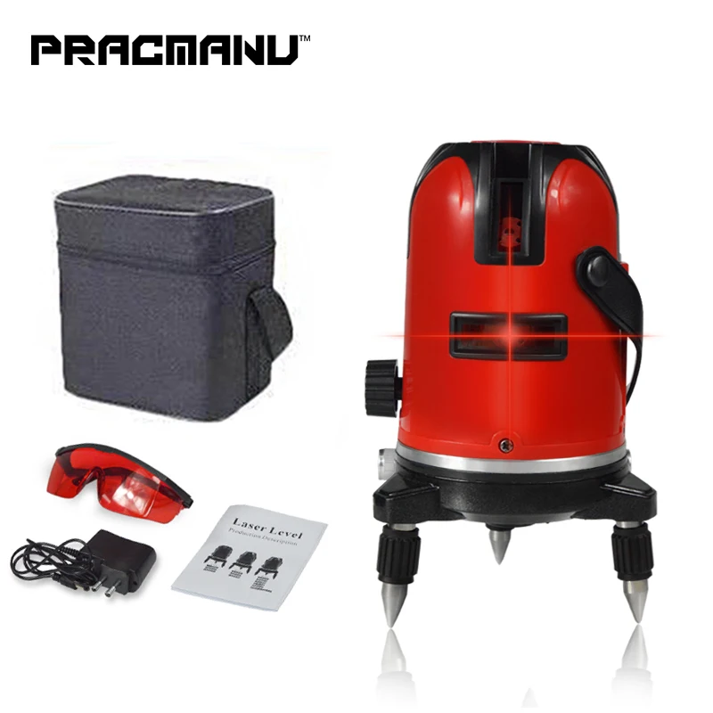 

PRACMANU 5 Lines 6 Points Laser Level Automatic Self Leveling 360 Vertical&Horizontal Tilt Degrees Rotary LD 650nm Outdoor Mode