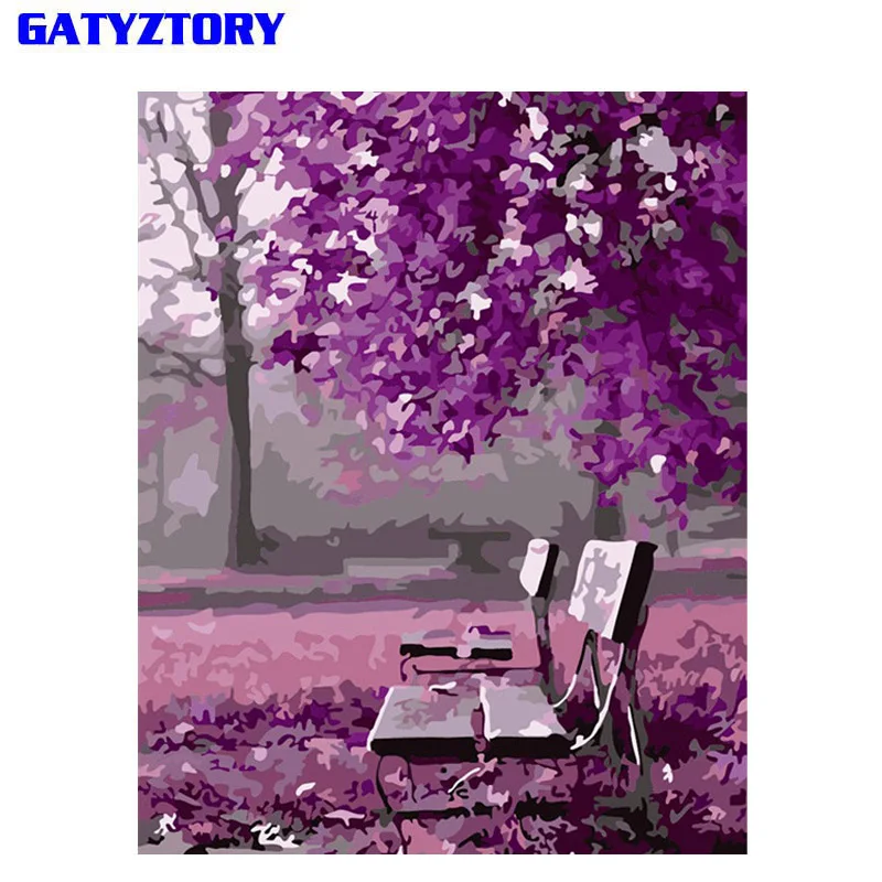 

GATYZTORY Frameless Purple Park DIY Painting By Numbers Kits Landscape Acrylic Paint On Wall Art Picture Unique Gift Home Decor