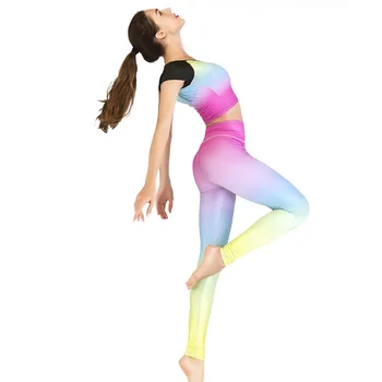 

2019 hot sale occident yoga set printing sports running fitness dance new professional yoga clothing women gym sets Tops + pants