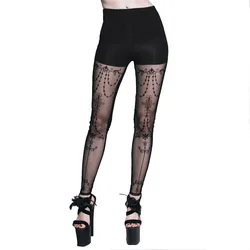 Gothic Jacquard Women Thin Sexy Leggings Punk Black Stitched Long Trousers Tranparent Printing Bodycon Slim Leggings Gothic Jacquard Women Thin Sexy Leggings Punk Black Stitched Long Trousers Tranparent Printing Bodycon Slim Leggings