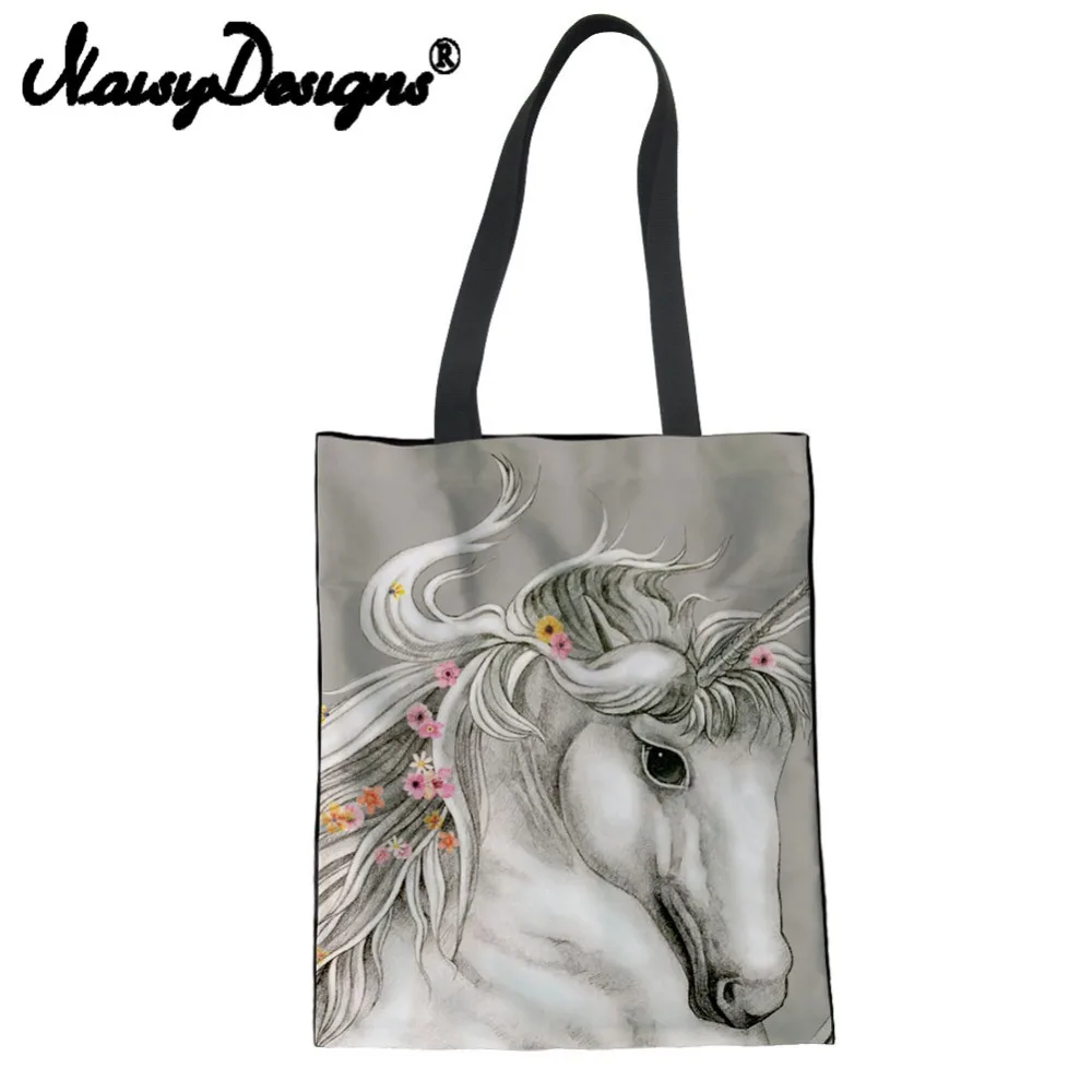 

NOISYDESIGNS 3D/CARTOON horse printed Reusable Canvas Shopping Bags for Women Cute Folding Tote Bag Eco Handbag Recycle Linenbag