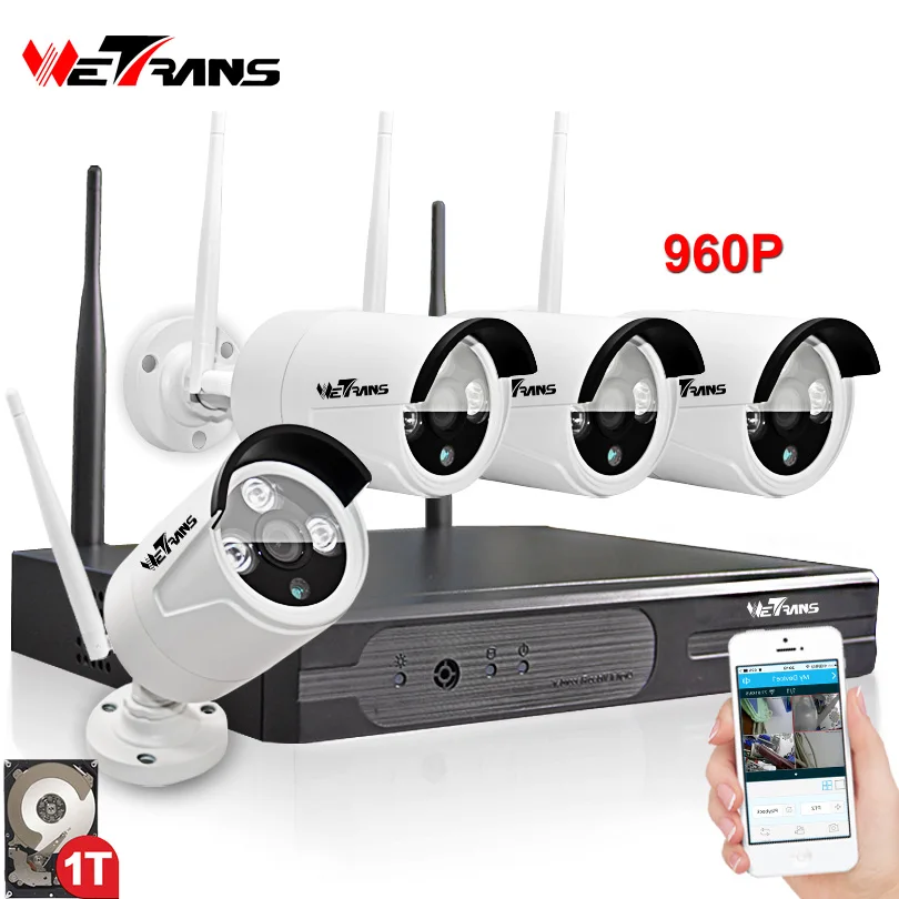 Wireless Video Surveillance System 4CH Kit Plug&Play P2P HD 960P 20m