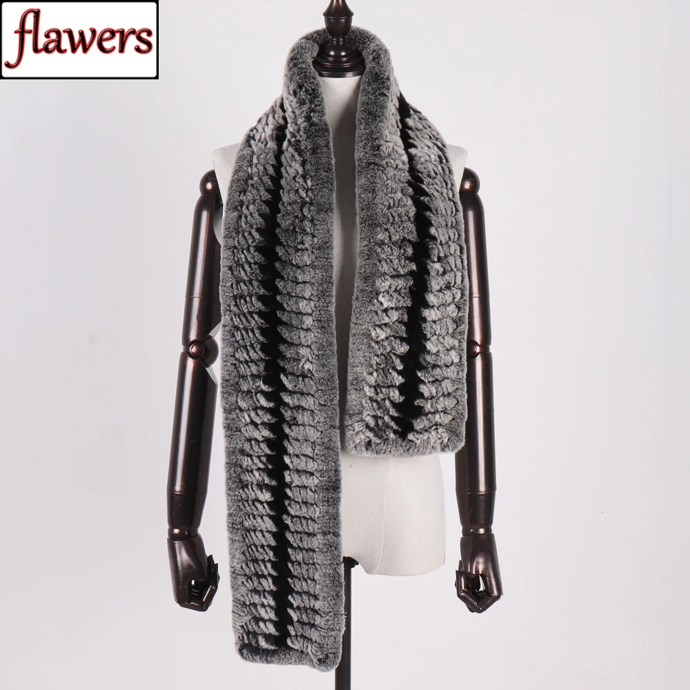 

Women Winter Warm Real Rex Rabbit Fur Scarf Lady Natural Soft Rex Rabbit Fur Scarfs Brand Knitted Rex Rabbit Fur Shawl Scarves
