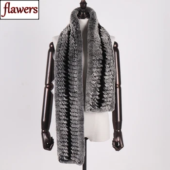 

Women Winter Warm Real Rex Rabbit Fur Scarf Lady Natural Soft Rex Rabbit Fur Scarfs Brand Knitted Rex Rabbit Fur Shawl Scarves