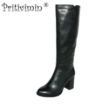 Г., женские высокие сапоги из овечьей кожи Модная женская обувь ручной работы зимние теплые плюшевые сапоги для девочек, bota feminina Pritivimin, FN16