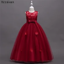 Yeedison/Новинка года; длинное платье для девочек; Летнее Детское праздничное бальное платье принцессы с цветочным рисунком и бантом для девочек; Детский костюм высокого качества; платье