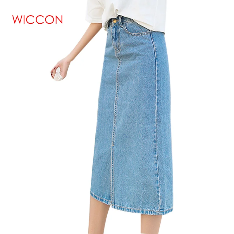 long denim skirt with split