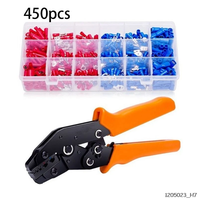 

Crimping Plier Set Wire Crimper Kit With 450Pcs Wire Connectors Cold-Rolled Tubular Terminal 0.25-2.5mm Self-Adjustable Connecto