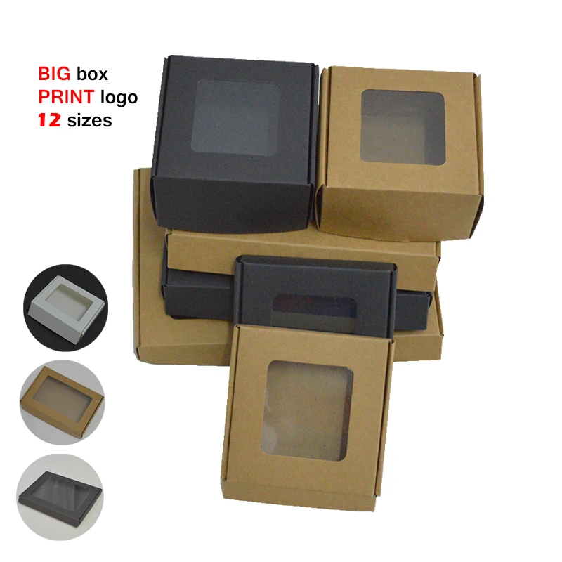 10pcs Large Black Kraft Gift Boxes With White Craft Paper Window