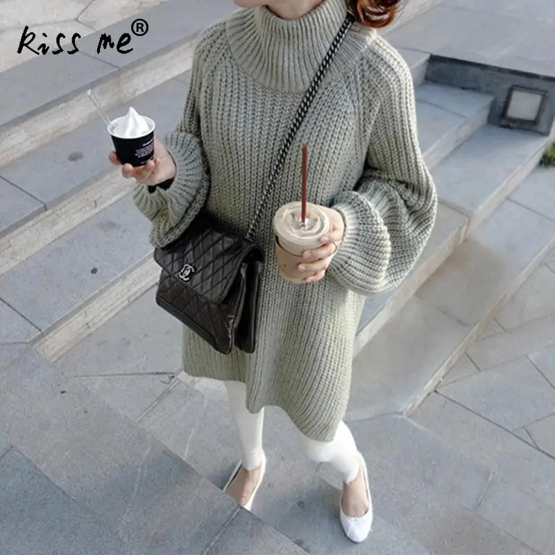 2018 Women half Turtleneck Oversize Pullover Long Sleeve Knitted Sweater female Winter Casual Women Split Sweater black fashion Sweaters