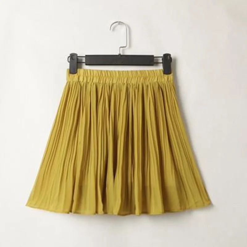 Весенняя шифоновая плиссированная юбка с высокой талией для женщин Harajuku Летняя мини юбка Jupe Femme Сексуальная пляжная юбка короткие женские юбки C5308 - Цвет: yellow