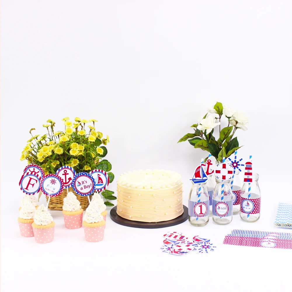 

Nautical Birthday Party Banner Nautical Cupcake Topper Decoration Birthday Party Decorations Kids Party Decorations Supplies