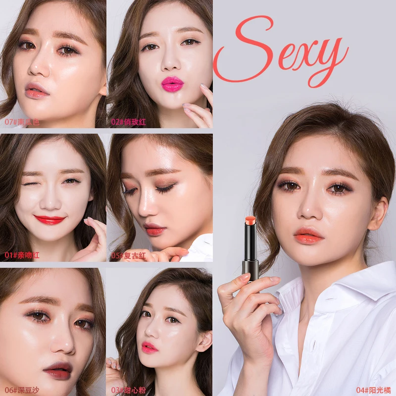 

LAMILEE Brand Push Button Press Matte Lipstick Cosmetic Tint Color Balm Beauty Makeup 7 Color Long Lasting Sexy Lips Waterproof