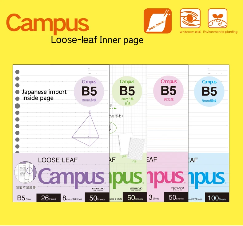 KOKUYO Campus внутренние страницы бумажный переплет блокнот заправка A5 B5 блокнот линия пустая сетка планировщик внутренние страницы журнал путешественника