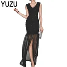 Save 4.93 on Dresses brazil Sequin Black Sexy V Neck Sleeveless Perspective Maxi Dresses High Split Mesh Evening Party Dress Vestidos