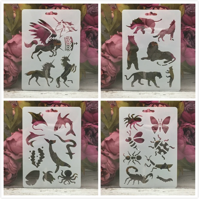 

4Pcs/Set 17.8*12.7cm Unicorn Animals DIY Layering Stencils Wall Painting Scrapbook Coloring Embossing Album Decorative Template