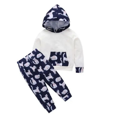 

Baby Girl Cat Hooded Clothing Set Toddler Child Babies Clothes Hoodie Tops Pants Kids Outfits Set Tracksuit
