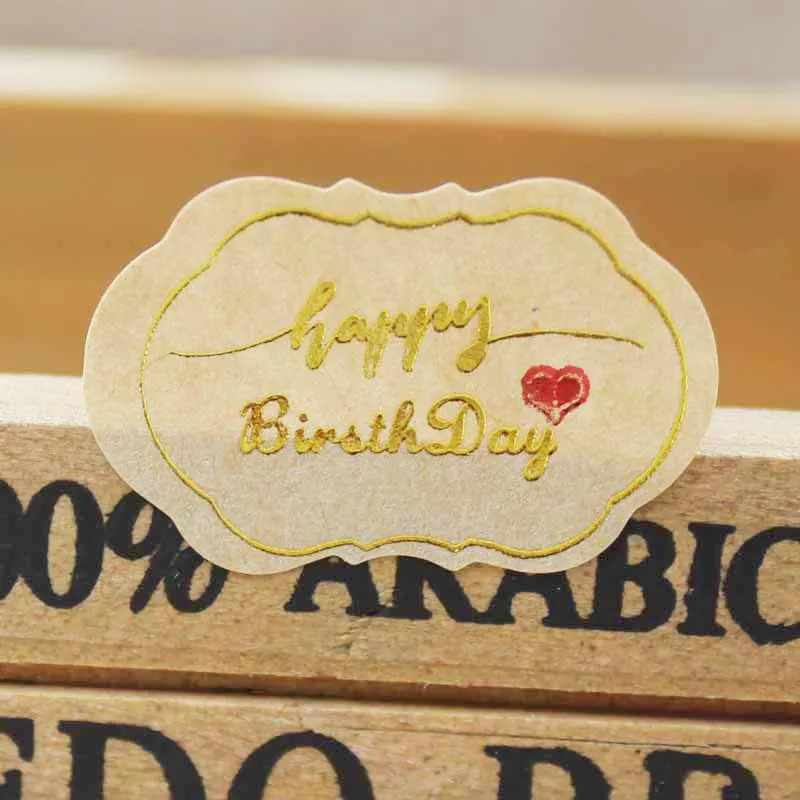 100 шт ПВХ прозрачные наклейки на день рождения Золотая фольга подарок на день рождения этикетки самозапечатывающийся ручной работы с любовью Золотые этикетки - Цвет: label as pic show