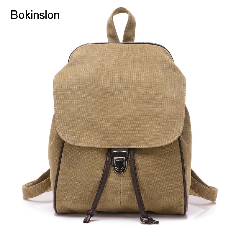 

Bokinslon Backpack Women Fashion Canvas Solid Color Female Retro Backpacks Simple Casual Woman Popular Bags