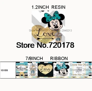 

printed cartoon grosgrain ribbon and resin sets 7/8inch 50yard ribbon and 50pcs resin 1 sets REB192