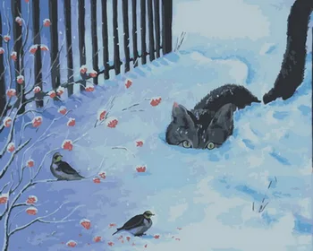 

Frameless oil painting by numbers paint by number for home decor oil picture painting 5065cm kitty in snow