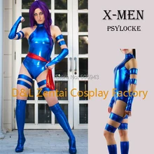 Free Shipping DHL 2014 Adult X- Men Psylocke Elizabeth Betsy Braddock Costume Blue Shiny Metallic Halloween Cosplay Costume
