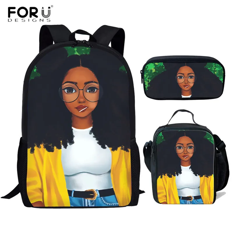 FORUDESIGNS/черная девочка магический узор 3 шт. школьные сумки афро для девочек женские забавные рюкзаки для ноутбука модные дорожные сумки - Цвет: HMA107CGK