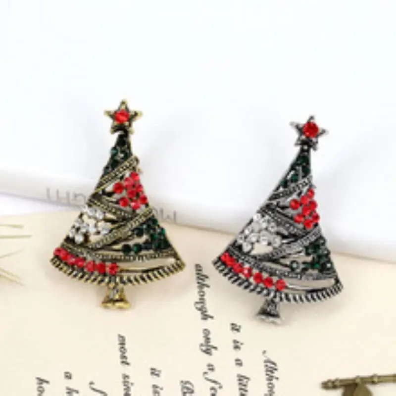 Christmas Tree Gold-C Brooch Rhinestone Brooches For Female Pins Lapel Pin