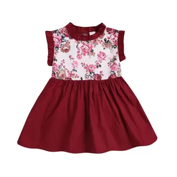 

High quality baby girl floral wine red summer dress fashion hot sale dress