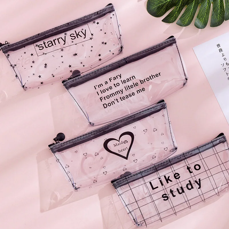

Kawaii Heart Pen Case Cute Letter Pencil Case High Capacity Transparent Pencil Bag For Kids Girls Gifts School Office Supplies
