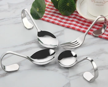 

300pcs/lot New product Stainless Steel Curved Handle Spoon Fork Tableware Silver Tea Coffee Spoon Mixer Flatware Kitchen Accesso