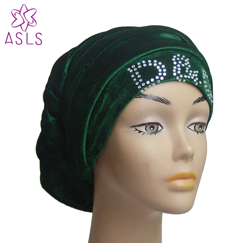 Новая модная модель Горячая фиксация кристалл бархат мягкий женский мусульманский тюрбан Кристалл бриллиантовые кепки Твердые heaband шляпа для дам