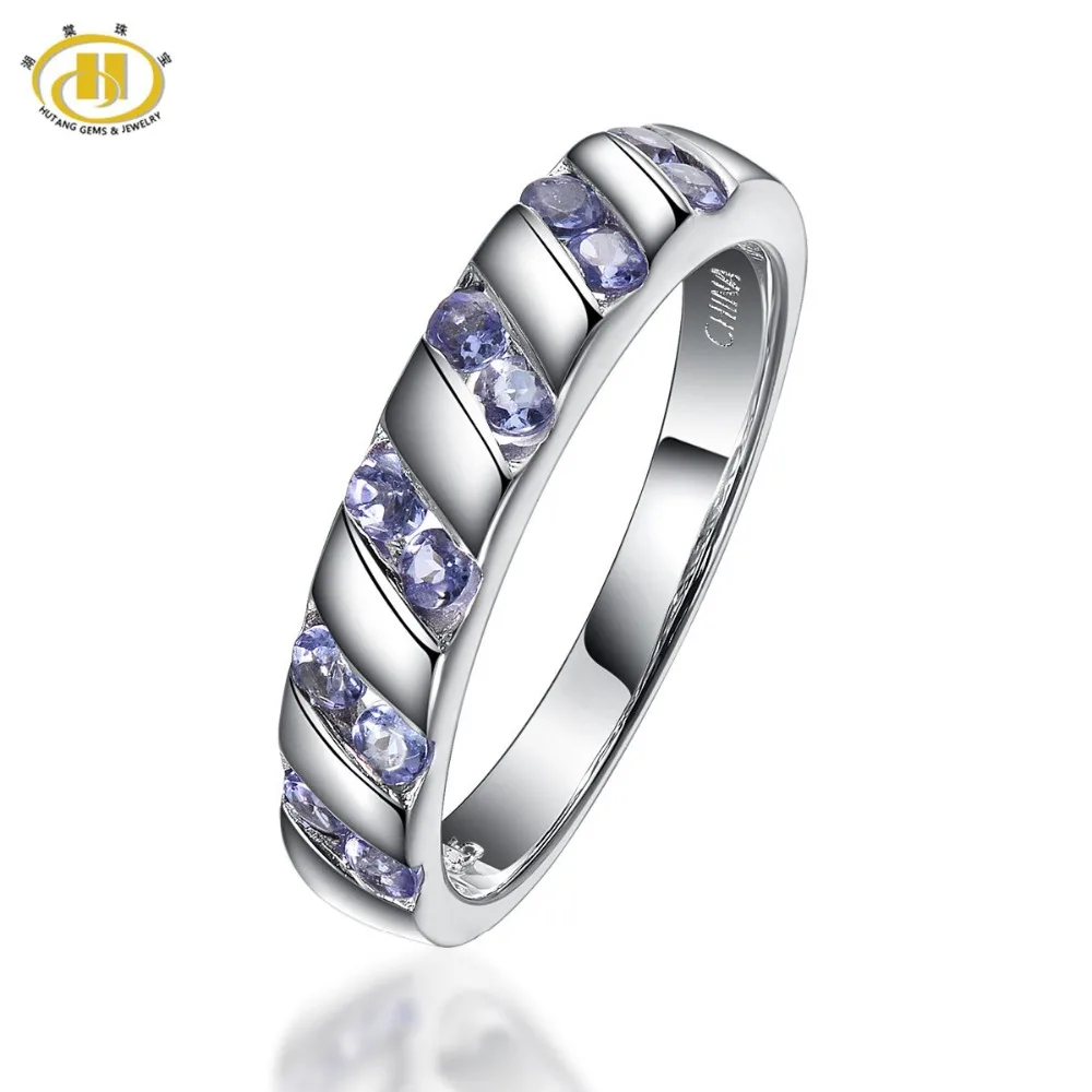 

HUTANG Natural Tanzanite Gemstone Ring Solid 925 Sterling Silver Band Rings Fine Jewelry Women's New Arrival Best Friend Gift