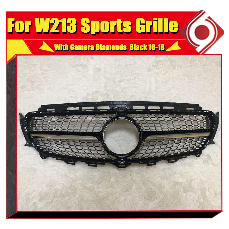  W213 E63 look Diamonds Grille ABS glossy Black With camera E class sports 4-doors E180 E200 E250 E3
