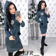 Autumn Winter New Colored cotton Women Dress Hairball Long Sleeve Straight Pockets Hooded Dresses Plus Size Warm Mini Vestidos
