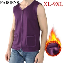 FAISIENS зимний флисовый мужской теплый жилет большого размера 9XL серый черный фиолетовый молния карманы V образным вырезом Мужской без рукавов теплый мягкий жилет