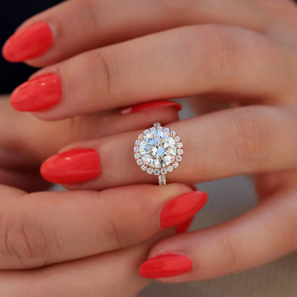 3,5 карат ct 9,5 мм круглая огранка обручальное& обручальное кольцо с муассанитом и бриллиантом двойное Halo Кольцо Настоящее 14 к 585 Белое золото для женщин