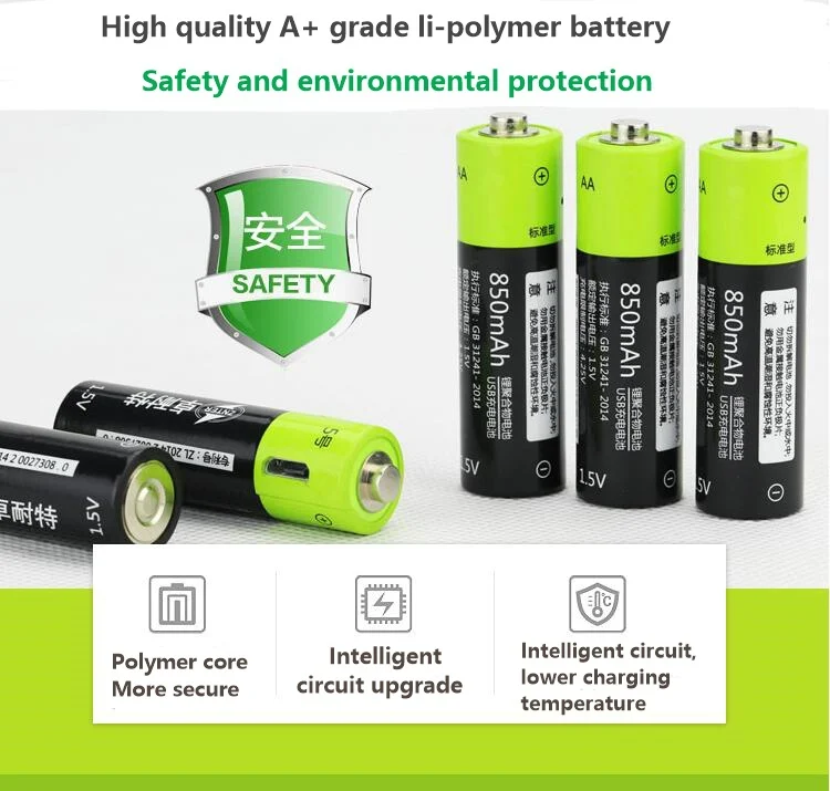 2 шт ZNTER 1,5 V AA usb аккумулятор 1700mAh литий-полимерный литий-ионный аккумулятор с USB кабелем