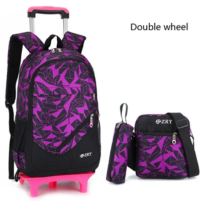 Детский школьный ранец на колесиках для мальчиков и девочек, багажные сумки для книг, рюкзак, последние съемные детские школьные сумки с 2/6 колесными лестницами - Цвет: Фиолетовый