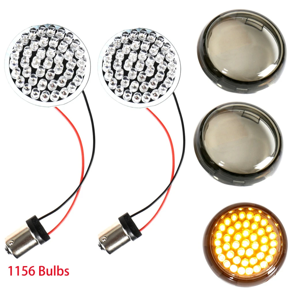 2Pcs 2/" 1156 Amber Bullet LED Turn Signal Insert Light+Smoke Lens For Motorcycle