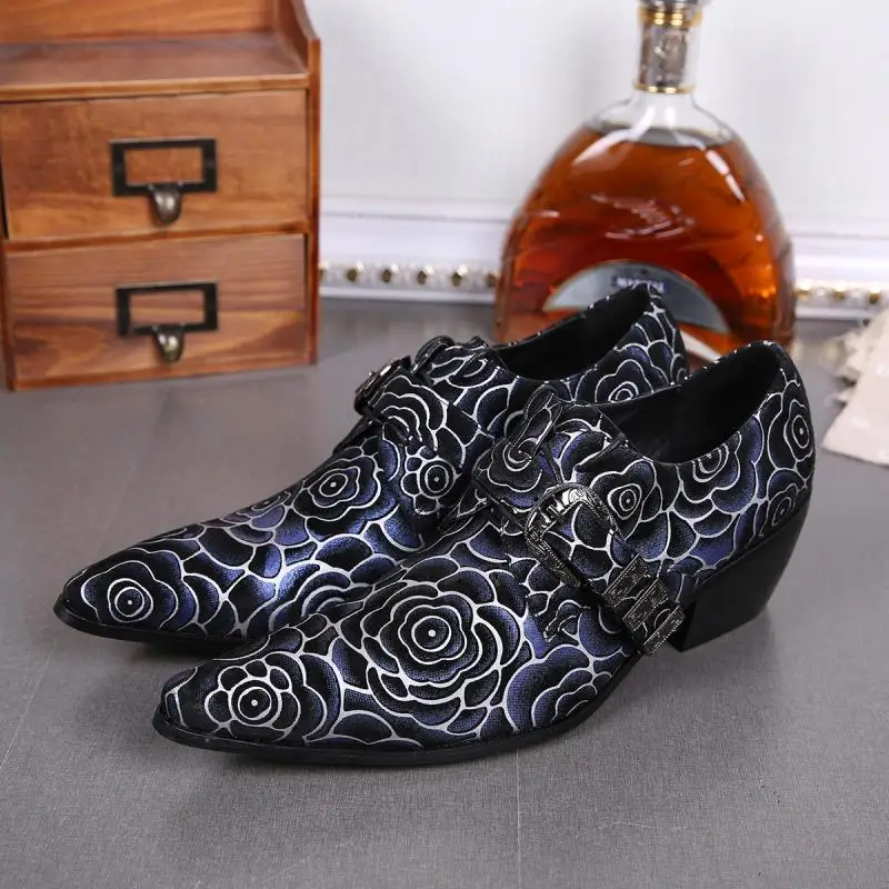 

New Printing Leather Men Shoes Pointed Toe Men Dress Formal Shoes Buckle Oxford Shoes For Men